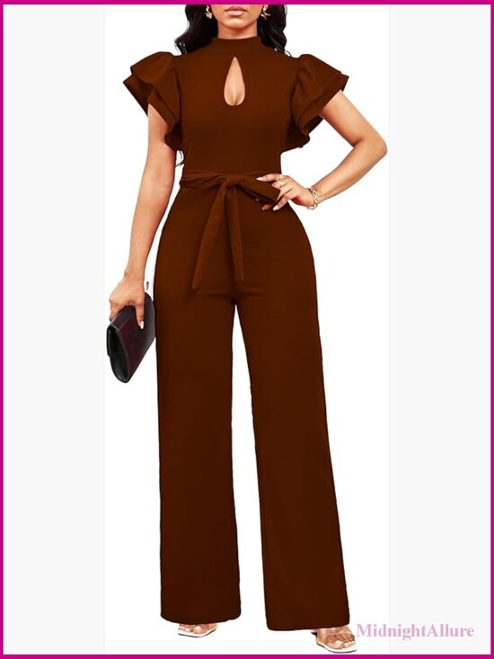 Pants - Elegant Jumpsuit with Straight Pants for Women Dressy Formal Business
